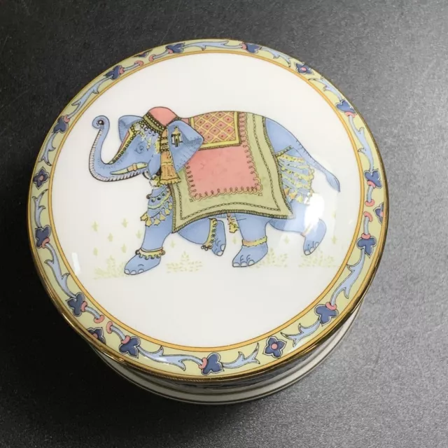 Wedgwood Blue Elephant Trinket Dish Bone China 3" Round Lidded Jewelry Box