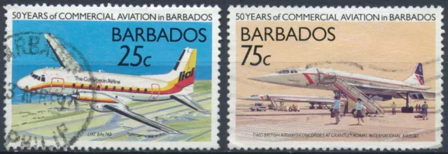 50th Anniv of Commercial Aviation: 25c & 75c- Barbados 1989 - F H - SG 876 & 878