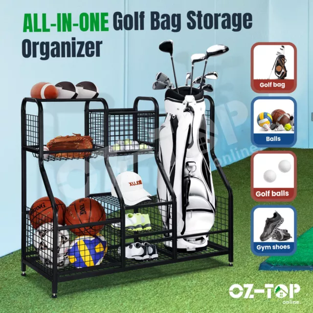 Golf Bag Ball Storage Rack Sports Gear Organiser Equipment Basketball Gym Large