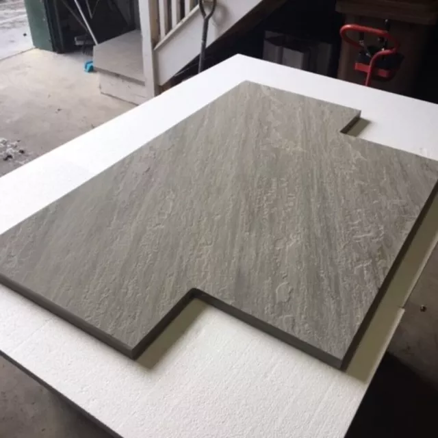 Fire Hearth - ( T-SHAPE )  - Custom Size Made To Measure - Grey Sandstone