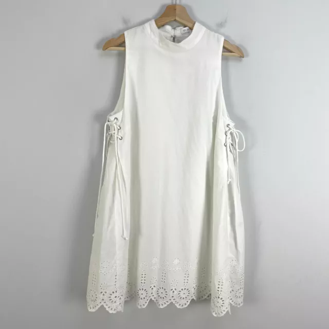 NWT $98 BCBGeneration White Embroidered Eyelet A-Line Dress Sz Medium Sleeveless