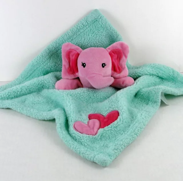 Baby Gear Pink Elephant Hearts Plush Lovey Green Fleece Security Blanket