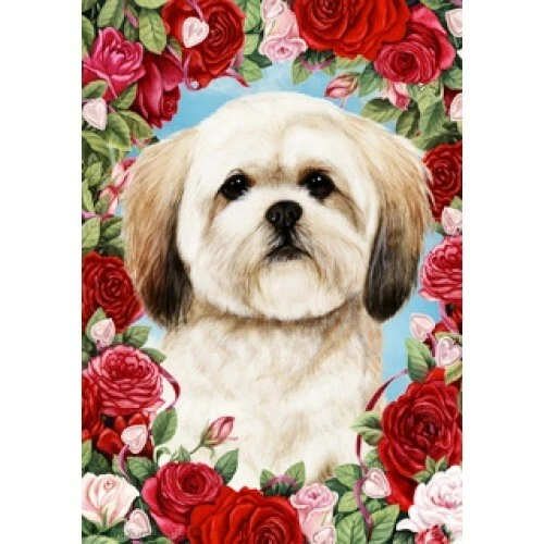 Roses House Flag - Sable Lhasa Apso 19293