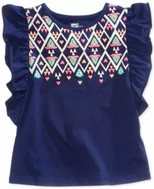 Epic Threads Girls Printed Flutter-Sleeve Top Navy Blue 6X