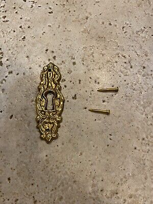 Vintage Tall Antique Brass Escutcheon Skeleton Keyhole Cover Plate