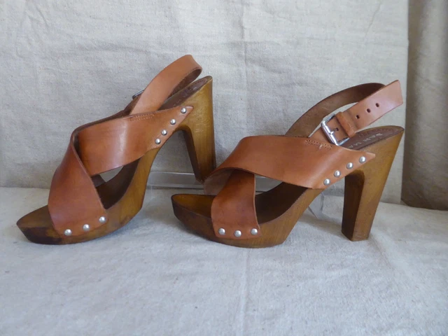 Sandales San Marina Tout Cuir Marron Motifs Fleurs - Taille 39, Très Bon état Occasion