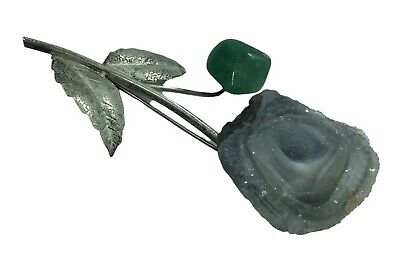 Vintage Artisan Floral Brooch Pin Polished Stone Geode Flower Hand Made