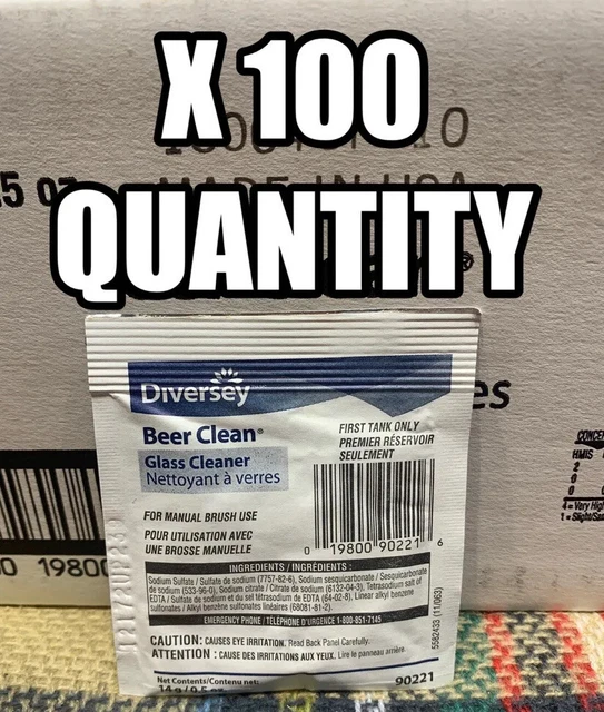 Beer Clean Glass Cleaner, Powder, .5oz Packet, 100 Quantity 90221 New