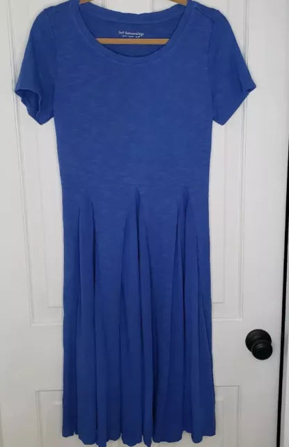 Soft Surroundings Womens Dress MEDIUM Short Sleeve Pullover Pleated  Blue Spring