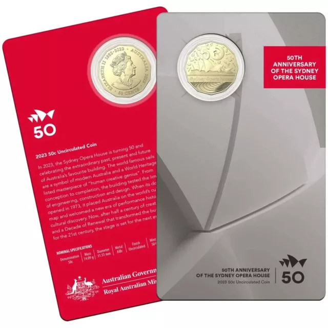 2023 50c 50th Anniversary of the Sydney Opera House Coin UNC in RAM Card
