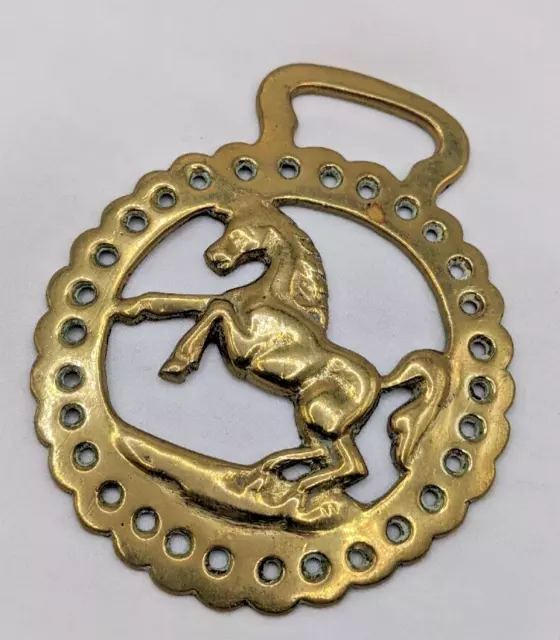 Brass Horse Medallion Vintage English Rearing Steed Pierced Show Parade Harness