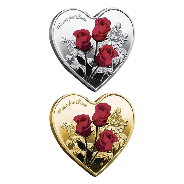 38mm Love Heart Rose Commemorative Coin I Love You Valentines Day