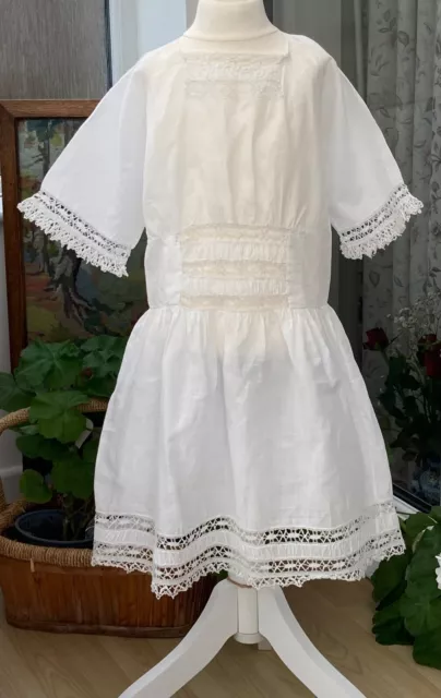 Ragazza edoardiana/1920? Abito - tutto cucito a mano - inserti in pizzo e rifiniture