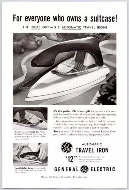 1953~Automatic Travel Iron~General Electric~MCM Vintage Print Advertisement