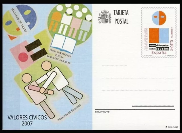 España Spain Entero Postal ( tarjeta ) 176 2007 Valores Cívicos