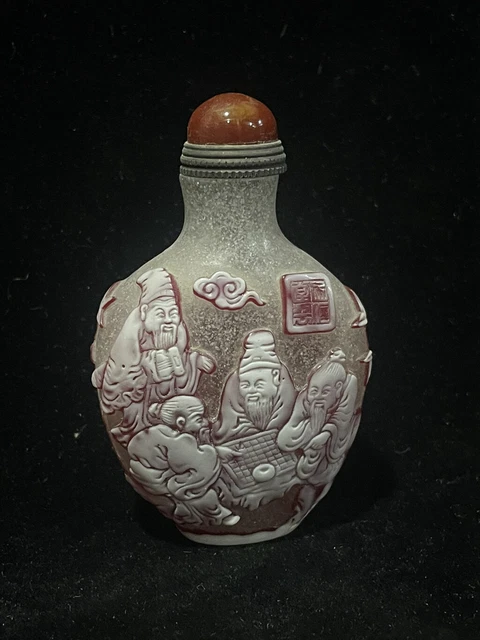 Chinese Old Beijing Glaze Handcarved Exquisite Figure Snuff Bottle 19486