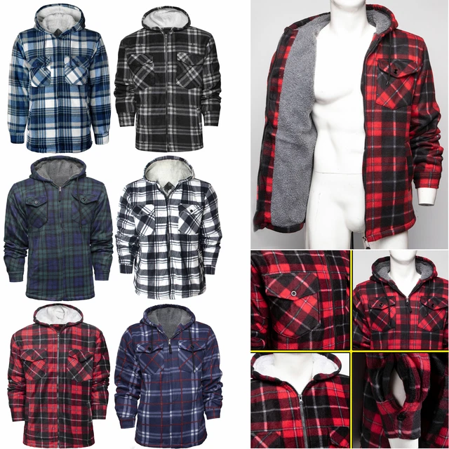 Mens Lumberjack Sherpa Fleece Jacket Thick Lined Hooded Work Padded Shirt Hoodie