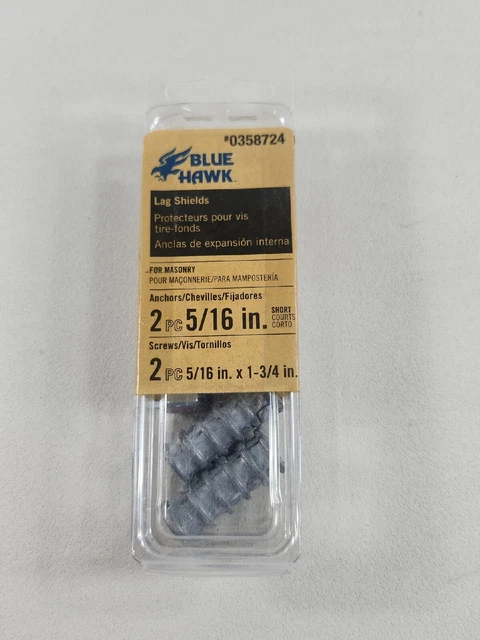 8 pkgs Blue Hawk Lag Shields 2 anchors 5/16" & 2 screws 5/16" x 1-3/4" per/pkg