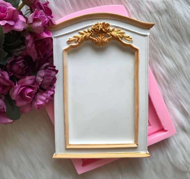 Moule Silicone Forme Cadre Photo 26cm Avec Déco Fleurs Et Lianes - Plâtre Résine