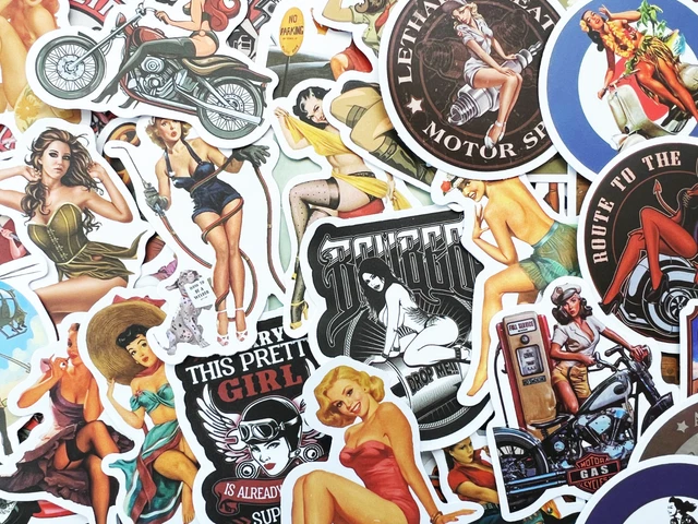 100 Autocollants Vintage Pin-Up - Vinyle Imperméable | Pour Ordinateur, Valise, Moto, Voiture