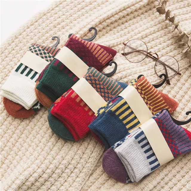 5 Pairs Knitted Socks Anti-skid Sweat-free Faux Wool Straight Ripple Print Crew