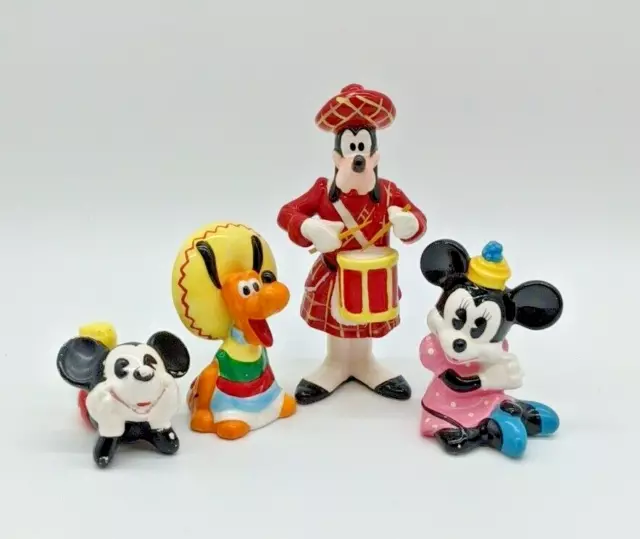 Vintage Walt Disney Porcelain Figurine Lot x4 Goofy Pluto Mickey & Minnie Mouse