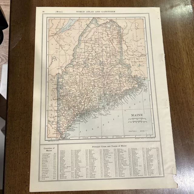 Antique 1914 Map Of Maine 11x15 Inches