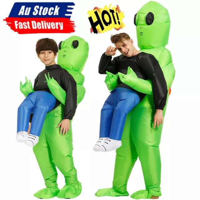 AU Scary Halloween Green Alien Inflatable Costume Blow Up Suits Party Dress JQ