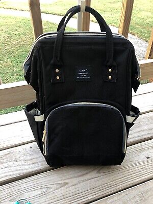 LAND Mommy Backpack Diaper Bags Black Baby Nappy Bag Waterproof Large