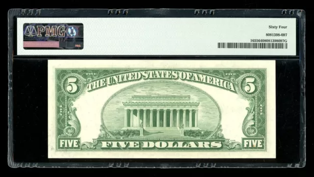 DBR $5 1953 Silver Fr. 1655 AA Block PMG 64 Serial A14501911A 2