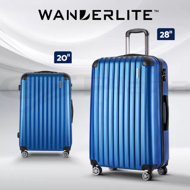 Wanderlite 2pcs Luggage Trolley Set Travel Suitcase Hard Case Carry On Bag Blue