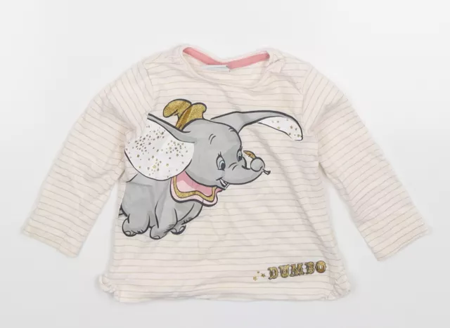 Disney Baby White Striped Cotton Basic T-Shirt Size 3-6 Months Collared