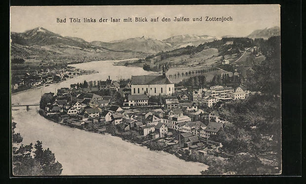 AK Bad Tölz, Ortsansicht links der Isar 1923