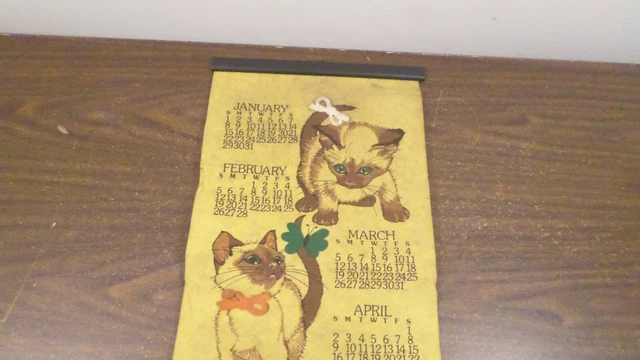 Vintage Calendar, 1978 Felt Cat Kitten Wall Calendar, 35.5 x 9 1/2" Vintage Calendar, 1978 Felt Cat Kitten Wall Calendar, 35.5 x 9 1/2"