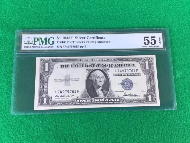 1935F $1 Silver Certificate Fr#1651 *f Block Star Note Pmg 55 Epq About Unc