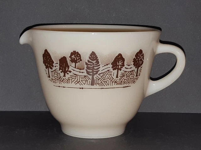 JAJ PYREX Vintage Retro Brown Tree Pattern Pressed Glass Milk Jug Creamer - Rare
