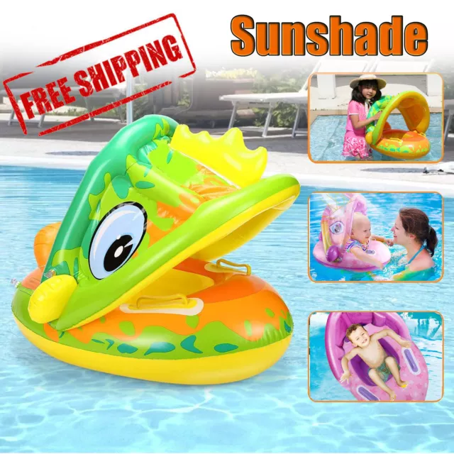 Baby Swimming Ring with Sunshade Inflatable Toddler Kids Swim Pool Infant Float