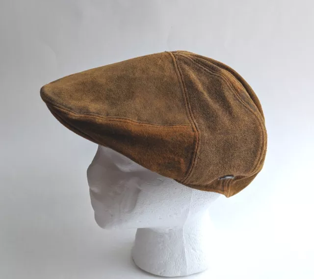 Bailey of Hollywood Poet Flat Cap Hat Newsboy Brown Leather Mens Large L