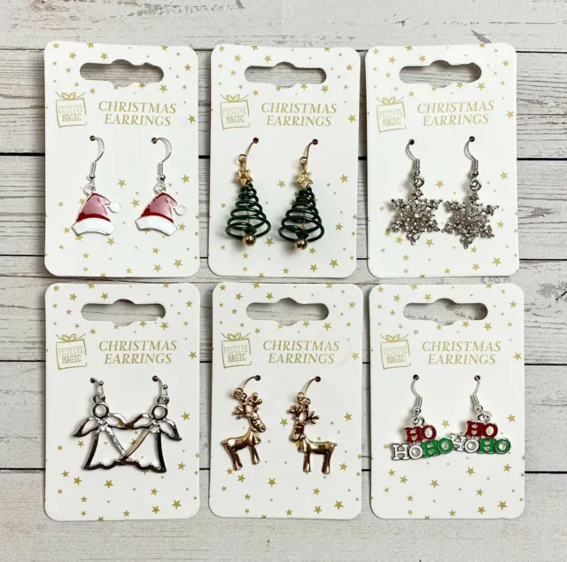 Christmas Earrings Novelty Xmas Party Angel Snowflake Santa Stocking Filler
