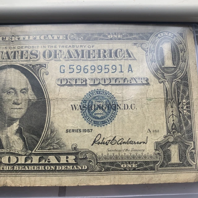 1957 One Dollar Blue Seal Note Silver Certificate Fancy Serial 59699591 Radar