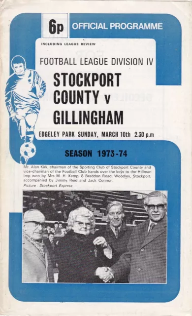 STOCKPORT COUNTY v GILLINGHAM. League Division 4. 1973/74