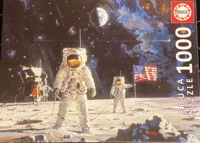 Rare EDUCA First Men On The Moon 1000 Puzzle Vintage Apollo Astronaut Space Ship
