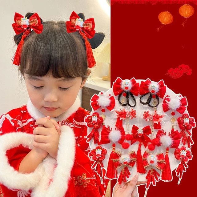 Tassel Children Red Hairpin Mascot Dragon Hanfu Hairpin  Girls