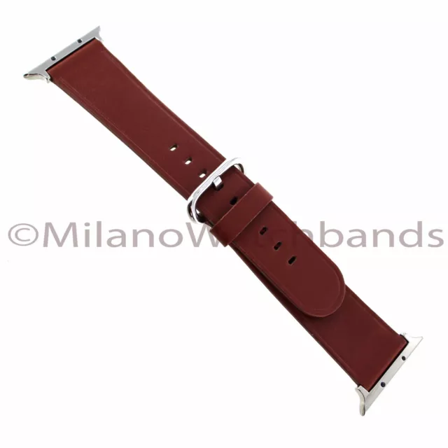 42mm Oil Tan Genuine Leather Watch Band With Metal Adapters Fits Apple Watch