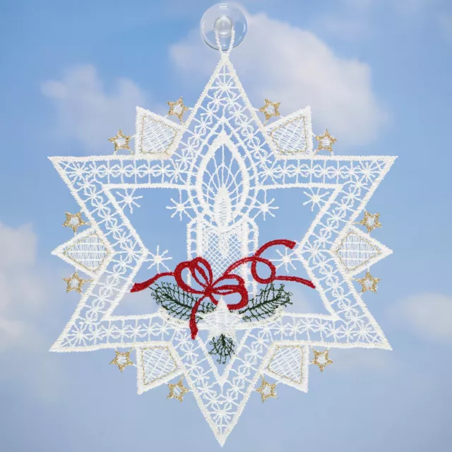 Plauener Spitze Fensterbild Weihnachten Stern 19 cm Weihnachtsdekoration Weiß