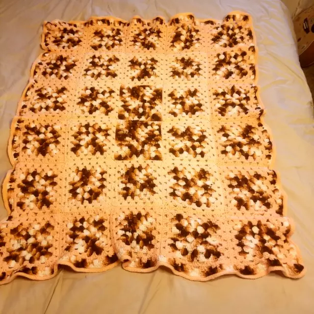 Vintage Granny Square Afghan Handmade Crochet Knit Lap Blanket Throw 42” X 35”