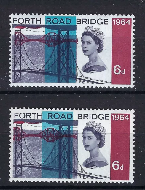 1964 FORTH RD BRIDGE 6d DECENT BLACK COLOUR SHIFT ERROR x 2