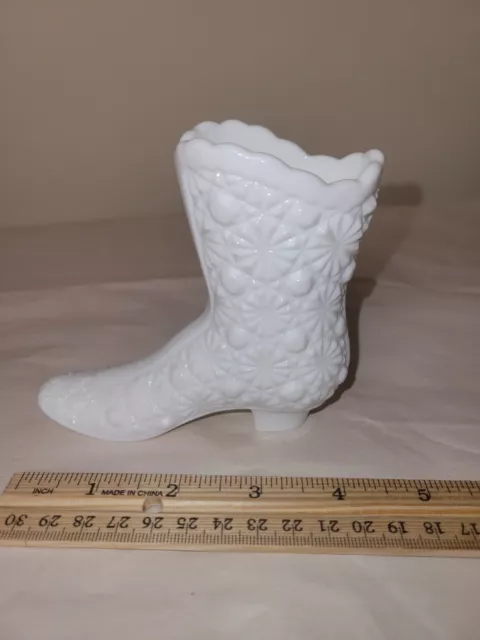 Fenton Glass Boot ~ White Milk Glass ~ Daisy and Button High Top Boot