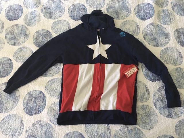 New CAPTAIN AMERICA MEN'S COSTUME HOODIE JACKET FULL MASK Marvel.Com NWT 2XL XXL