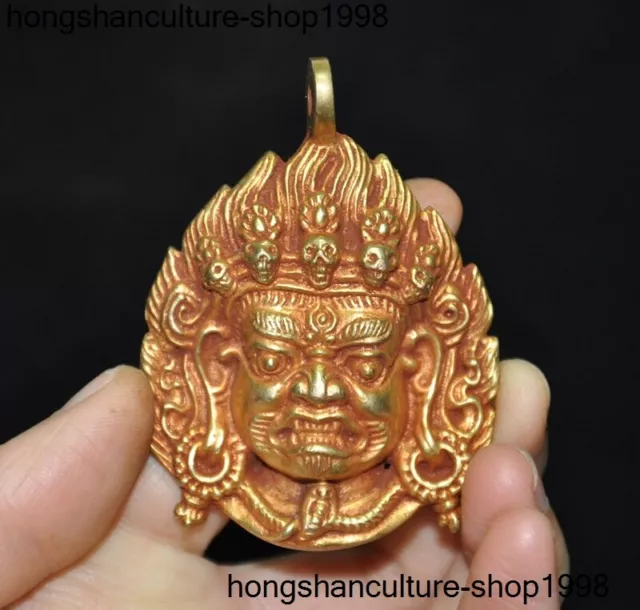 2'Chinese Ancient bronze 24k gold Mahakala Mahakala Wrathful Deity Buddha Statue